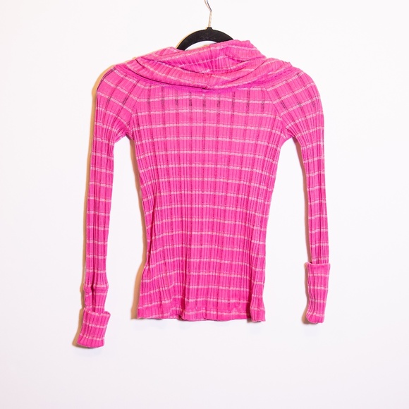 Free People Snowbunny Girlfriend Off The Shoulder Knit Pink Metallic Sweater XS - Picture 4 of 4